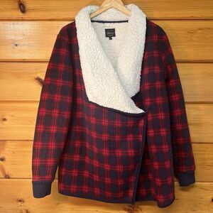 Jachs Girlfriend women's plaid sherpa fleece wrap jacket long sleeve size L